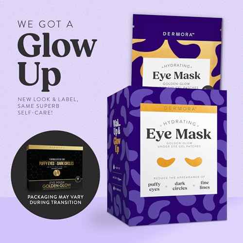 DERMORA Golden Glow Under Eye Patches | Rejuvenating Treatment | Dark Circles, Puffy Eyes, Refreshing, Revitalizing, Travel, Wrinkles | 20 Pairs Eye Gels