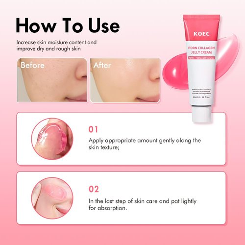 KOEC PDRN Collagen Jelly Cream - Deep Hydration & Skin Elasticity | Pink Peptide Face Moisturizer 1.69 Fl Oz