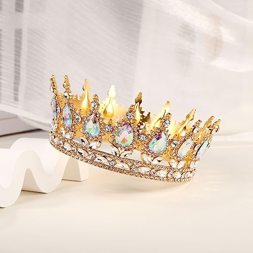 Vinjewelry Full Round Girls Bridal Crown Crystal AB CZ Baroque Tiaras Sparkly Rhinestone Princess Carnival Headdress Jewelry Queen Costume Wedding Prom Birthday Pageant Party Hair Accessories