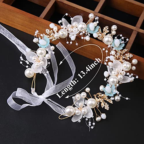 Wedding Hair Accessories for Kids, Flower Girl Hair Accessory, Princess Headpiece White Flower Headband Pearl for Girl and Flower Girls Cute Bridal Wedding Hair Band, Women's Fashion Headbands (Gold)