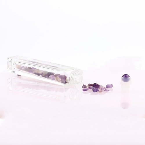 10ml Gemstone Roller Square Bottles Refillable Roll On Bottles Healing Crystal Chips Inside For Perfumes Aromatherapy Oils 5pack…