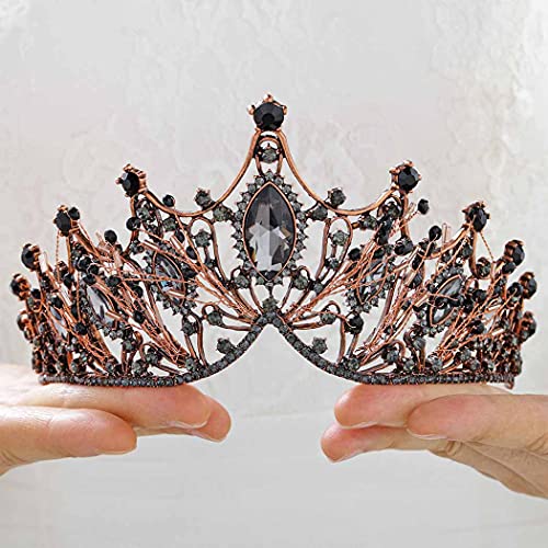 Obmyec Baroque Tiaras Black Crown Earring Crystal Head Crown Rhinestone Prom Princess Crowns Gift Party Sparkly Hair Accessories for Women