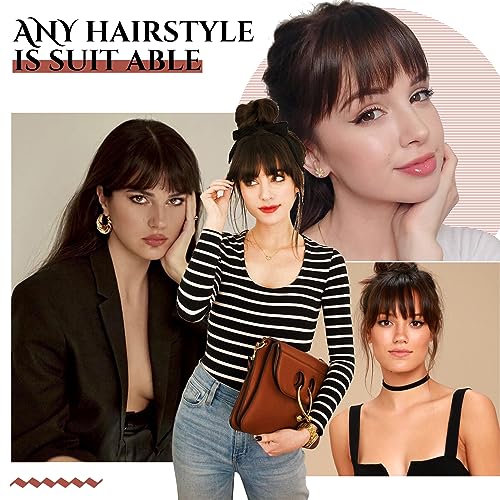 FELENDY Clip in Bangs, 100% Human Hair French Bangs Clip-on Fringe Bangs Natural Straight Front Flat Neat Full Bang Real for Women with Temples Hairpieces