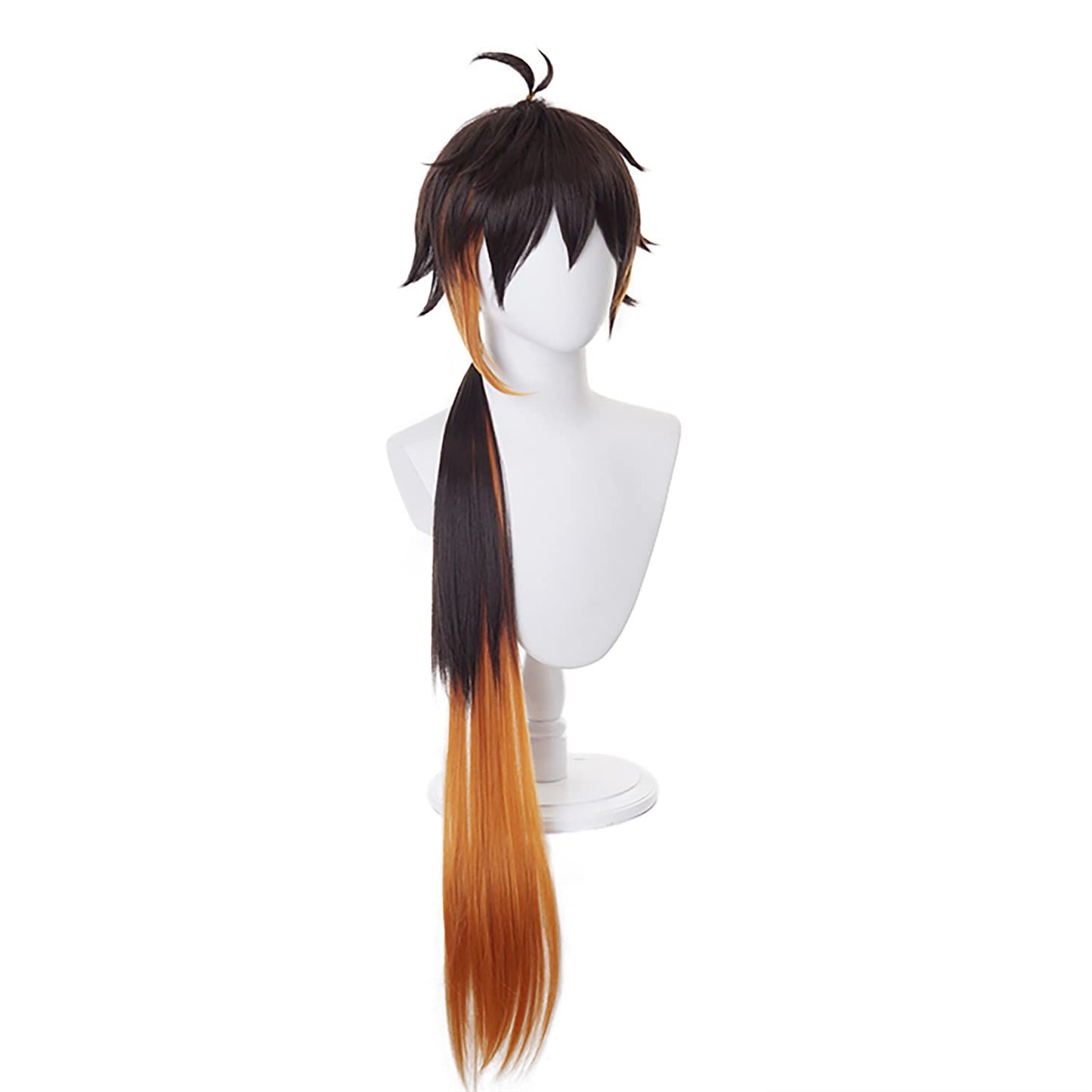 MoeLoli Anime Genshin Impact ZhongLi Cosplay Wig Black Mixed Orange Long Hair Halloween Party Wig (Zhongli)