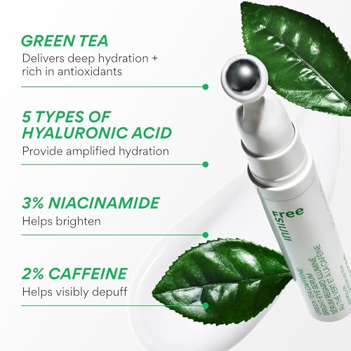 innisfree Green Tea Depuff + Hydrate Duo, Green Tea Caffeine Eye Serum + Green Tea Hyaluronic Cream, Korean Skincare with Eye Roll On and Cream for Hydrated, Glowing Skin