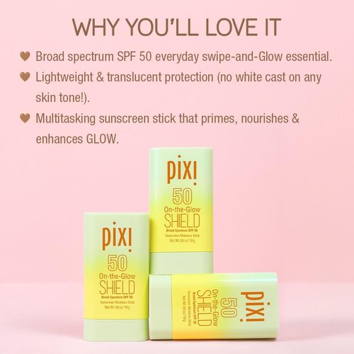 Pixi Beauty On-the-Glow SHIELD SPF 50 Sunscreen Stick - Lightweight, Hydrating & Travel Size | 2-Pack, Vegan & Paraben-Free | 2x 0.6oz/19g