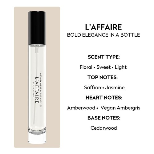 OCTAVIA MORGAN L’AFFAIRE Eau de Parfum - Floral Sweet Fragrance with Jasmine, Saffron, Amberwood & Vegan Ambergris - Travel Size Clean, Vegan & Long-Lasting Spray Perfume for Women & Men - 10ML