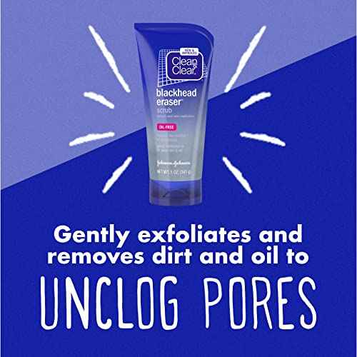 Clean & Clear Blackhead Eraser Oil-Free Facial Scrub with 2% Salicylic Acid Acne Medication, Exfoliating Daily Face Scrub for Acne-Prone Skin Care, 5 oz, 2 Pack