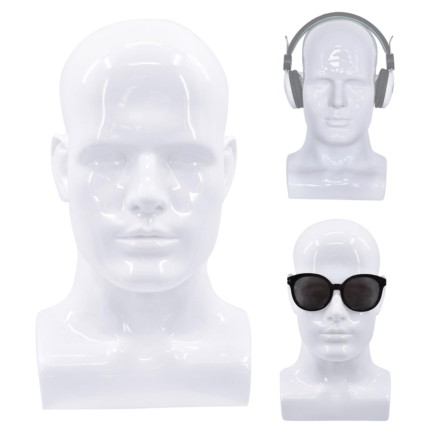 BLTYXT PVC Male Mannequin Head Professional Manikin Training Head for Display Headphone Game Console Hats Wigs Jewellery Glasses Facemask Caps Model Head (L90LB)