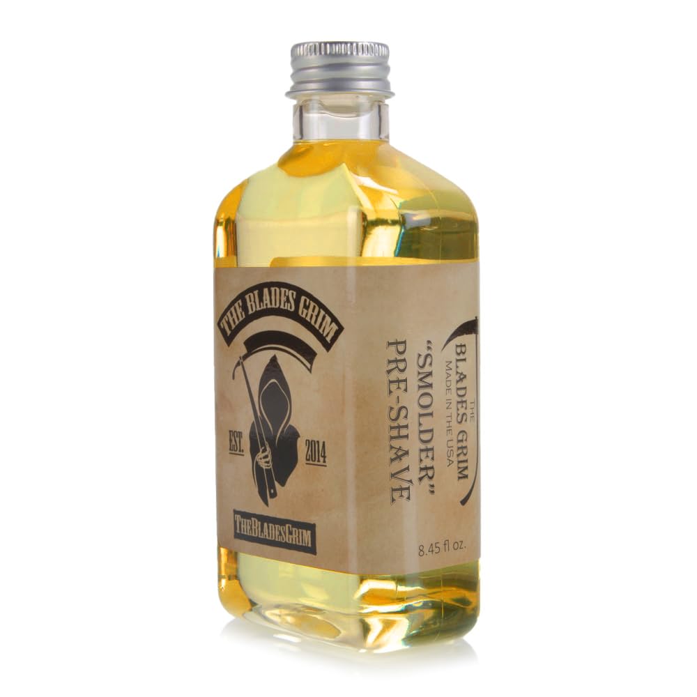 The Blades Grim - Pre-Shave Oil for Smooth Shaving | Handmade in the USA (Smolder, 8.45oz)