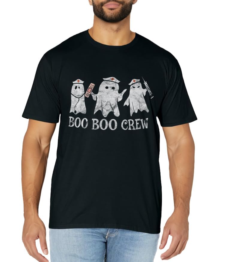 Vintage School ER RN ICU Halloween Ghost Boo Boo Crew Nurse T-Shirt