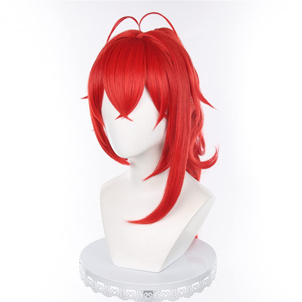 Mystylecos Genshin Impact Cosplay Wig Diluc Red Long Ponytail Reverse Curly Wig