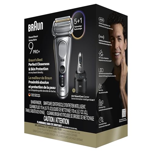 Braun Electric Razor for Men Series 9 PRO+ Electric Foil Shaver with Precision Trimmer and 6in1 SmartCare Center, Silver, 9667cc