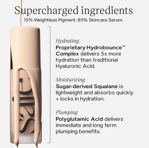 Saie Glowy Super Skin Tint Liquid Foundation - Weightless Dewy Finish with Medium Coverage - Hydrating Serum + Hyaluronic Acid - Shade 11 (1.01 oz)