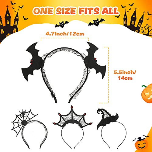 MoKo Halloween Decorations Headbands Costumes for Women and Girls, 4 Pack Bat Crown Witch Hair Accessories Hoop for Halloween Party Hair Hoop Costume Dress up Cosplay, Black