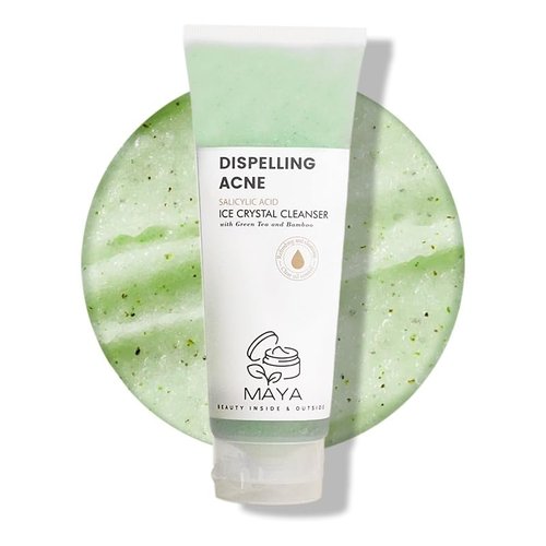 MAYA Ice Crystal Salicylic Acid Cleanser - 2% BHA Acne Face Wash with Green Tea & Bamboo | Exfoliating 120g