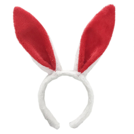 FunSpt Easter Bunny Rabbit Ears Plush Headband Halloween Costume for Aldult Red