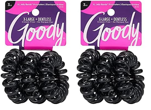 Goody Dentless Jelly Bands Elastic Hair Coils, Black - Medium to Thick Hair Accessories for Women and Girls, 3 Count (Pack of 2)