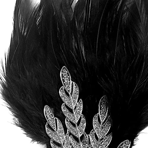 1920s Vintage Flapper Headbands Crystal Headpiece Ostrich Feather Hair Band for Women Girls Prom Party Festival Gatsby Hair Jewelry (B-Silver-black)