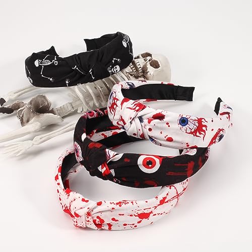 Ardorchid Spooky Headbands for Women Girls Halloween Horror Eyeball Blood Knot Headband Black White Skull Skeleton Ghost Hair Accessories Halloween Decoration