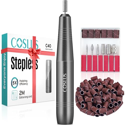 COSLUS C40 Electric Nail Drill File Professional: for Acrylic Gel Dip Powder Nails Portable Nail Machine Kit Manicure Pedicure Tools Polishing Set with Nail Drill Bits Sanding Bands