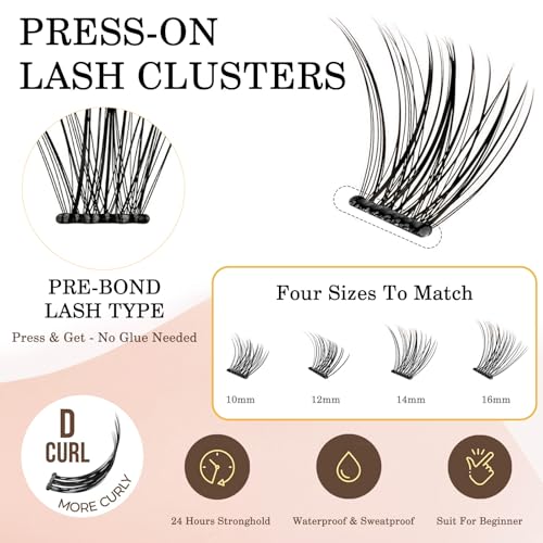 120Pcs Self Adhesive Eyelashes Natural Look, No Glue Needed Lash Clusters, Reusable Lashes Self Adhesive for Beginners, DIY Lash Extensions for Home Use, with Eyelash Clusters Tweezer