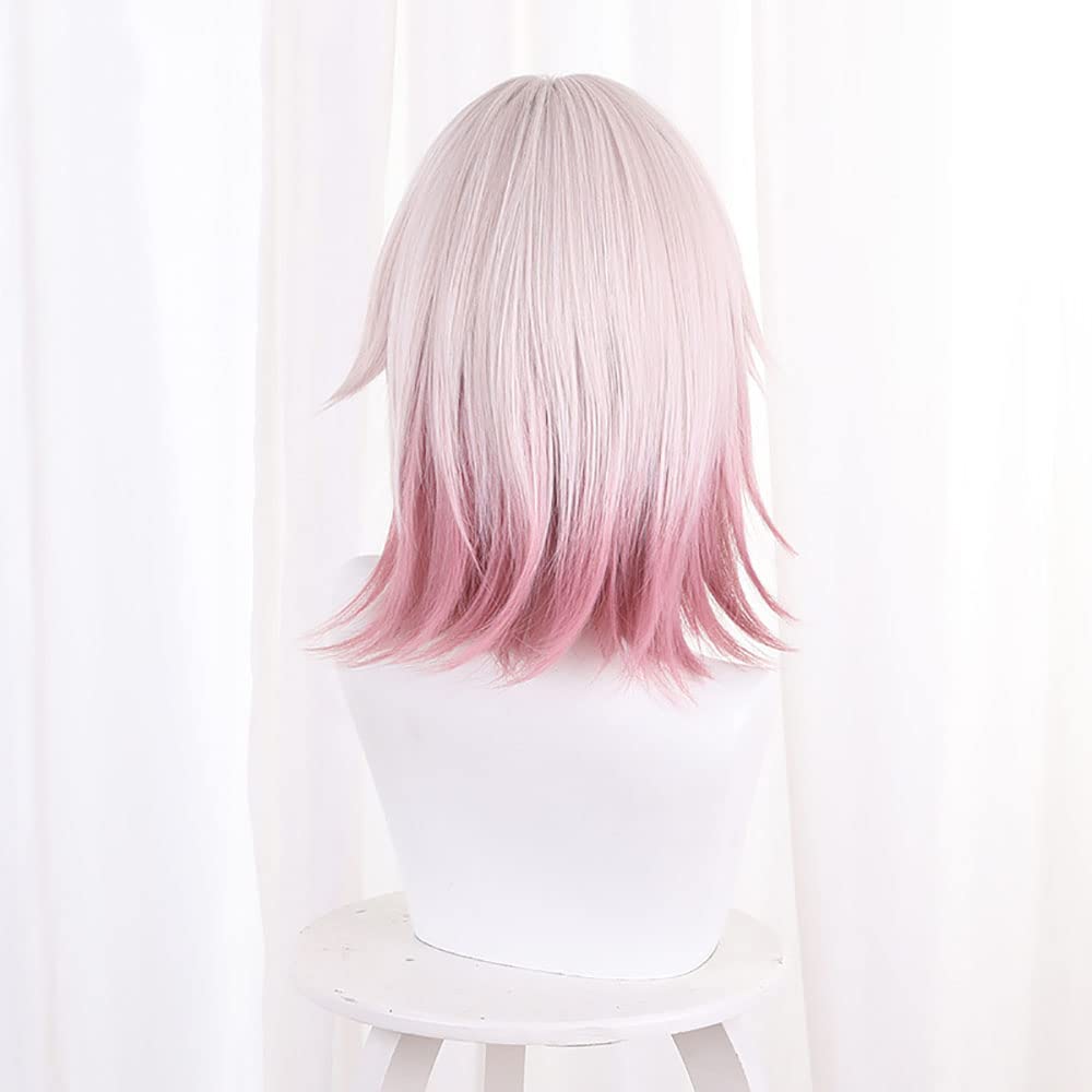 XiongXiongLe Cosplay Game Honkai Star Rail March 7th Wig Grey Pink Gradient Cherry Pink Upturned Medium Long Hair Replacement Wigs for Women Girls Cos Party Halloween Christmas(March 7th)