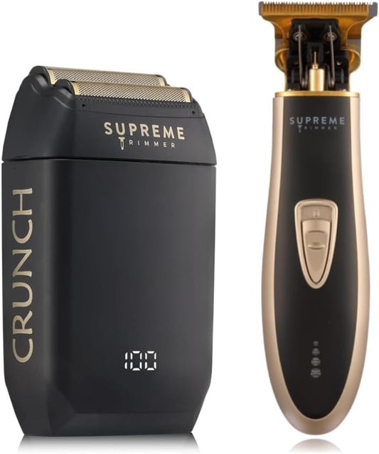 Supreme Trimmer 2-in-1 T-Shaper & Crunch Foil Shaver | Electric Razor & Beard Trimmer Kit - Gold
