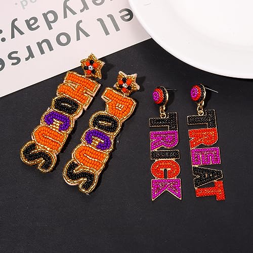 Halloween Earrings Set Beaded Boo Ghost Dangle Earrings for Women Spooky Skeleton Earrings Halloween Costumes Party Jewelry Gifts (2 Pairs Letter)