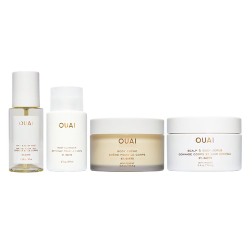 OUAI St. Barts Travel Bundle - Scalp & Body Scrub, Shower Gel, Hydrating Cream & Mist (4 Count)