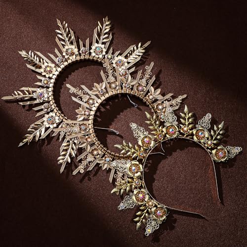 COSUCOS Gold Halo Sunburst Spike Crown - Zip Tie Greek Costume Goddess Headpiece Medusa Queen Adult Headdress Flower Piece Crown Headband Accessories