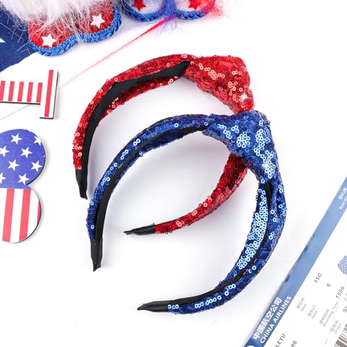 Lanmerry Valentine's Day Headband for Women Girls Glitter Sequins Sparkly Knotted Red Pink Heart Headbands Wide Hair Bands Hair Hoop Glitter Hairbands for Girls 2Pcs