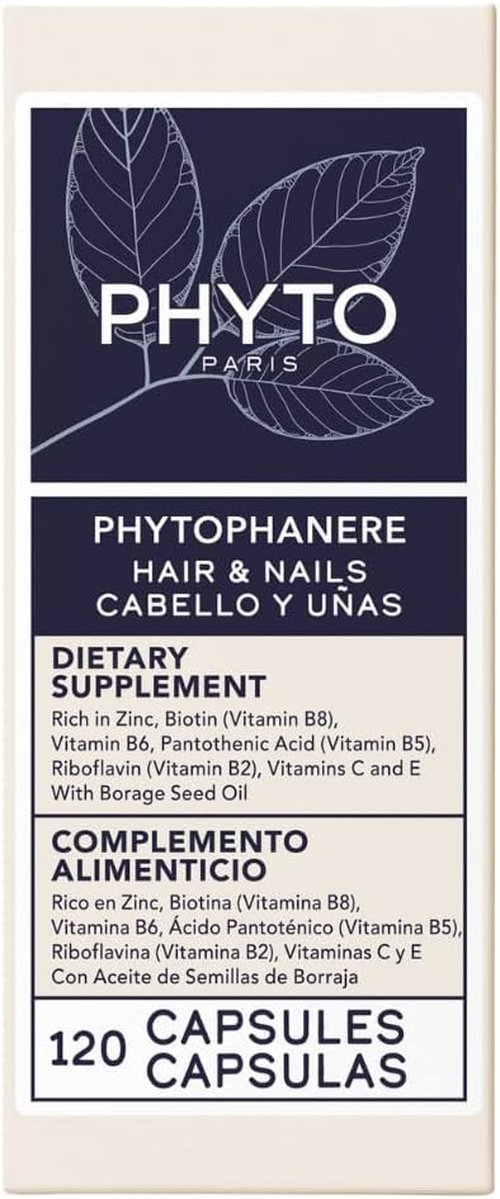 PHYTO Phytophanère Hair Growth Supplement - Biotin, Zinc & Vitamin B6 for Thicker, Stronger Hair & Nails | 120 Capsules, 2-Month Supply