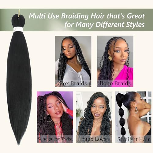 Braiding Hair Pre Stretched 40 Inch 8 Packs Long Braiding Hair Extension Pre Stretched Braiding Hair Professional Synthetic Hair For Braiding Hot Water Setting Soft Yaki Texture(40", 1B-8P)