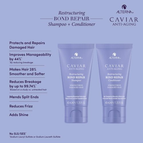 Alterna Haircare CAVIAR Anti-Aging Bond Repair Travel Kit - Strengthens & Protects Damaged Hair | Shampoo, Conditioner, Masque