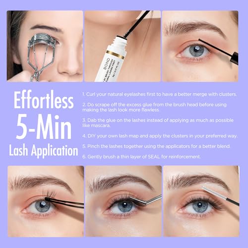 BEYELIAN Lashes Clusters, D Curl Cluster Lashes, Dense Look DIY Eyelash Extensions, 168pcs 10-16mm Super Thin Band & Soft Lashes, Reusable Volume False Lashes (P13)