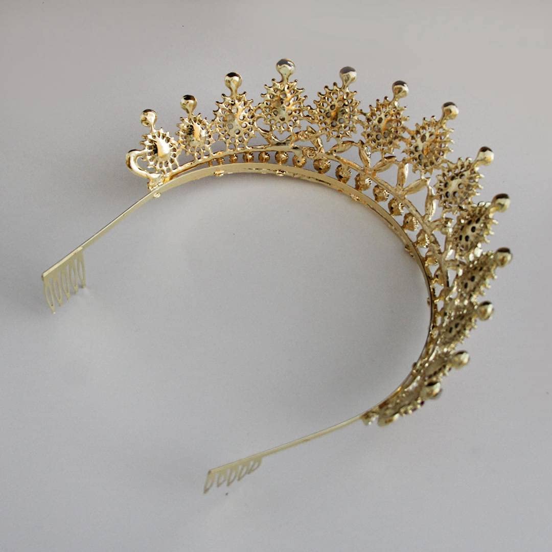 Higohome Elegant Tiaras and Crowns for Women Crystal Jewerly Birthday Evening Party Hair Accessories with Comb,Gold Green