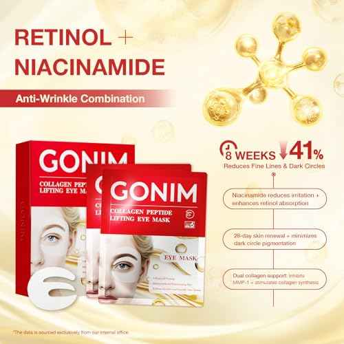 GONIM Under Eye Patches 360¡Æ Fit, Eye Mask with Collagen Peptide, Salmon DNA PDRN, Retinol & Niacinamide, Eye Patches for Puffy Eyes and Dark Circles, Travel Essentials 4 pairs
