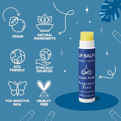 ALIDA PURE Melody Lip Balm Collection, Vegan Lip Balm Set, Beeswax Free, with Avocado Oil, Organic Jojoba Oil, and Vitamin E, Natural Moisturizer for Dry, Chapped Lips, 5 Tube Set