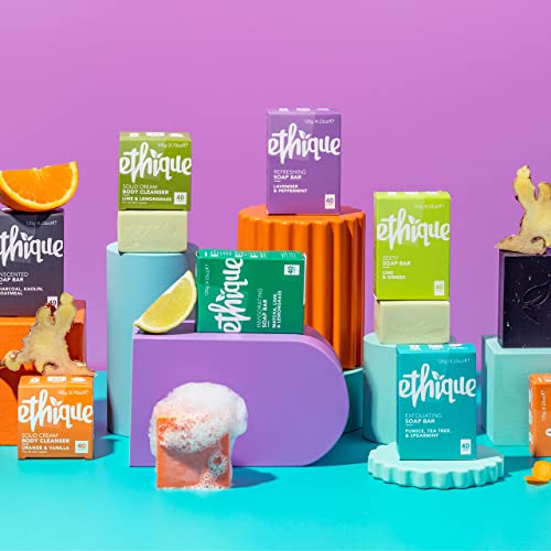 Ethique Uplifting Sweet Orange & Vanilla Soap Bar - Body Wash for All Skin Types - Plastic-Free, Vegan, Cruelty-Free, Eco-Friendly, 4.23 oz (Pack of 1)