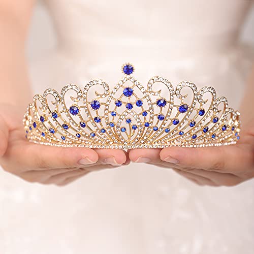 JWICOS Baroque Vintage Tiara Crown for Women Crystal Queen Tiara for Girls Rhinestone Crown Headband Hair Accessories for Birthday Party Pageant Wedding Prom Halloween Costume (Blue)