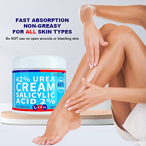 ASDToTio Urea Cream 42% - Premium Urea Foot Cream - With 2% Salicylic Acid, Tea Tree Oil, Shea Butter, Aloe Vera - For Feet, Hands, Heels, Elbows, Knees and More - 4 oz