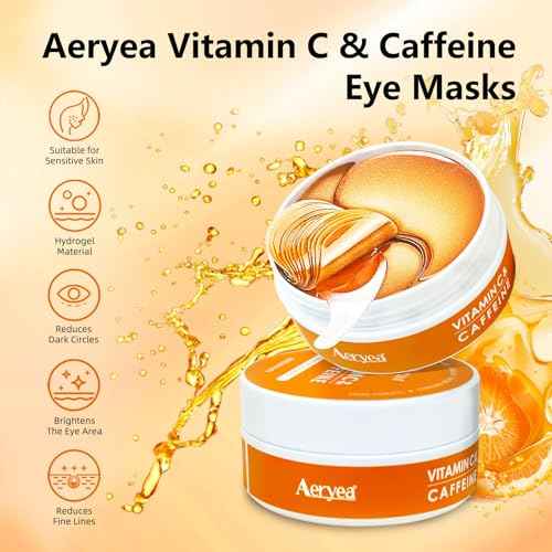 Under Eye Patches with Vitamin C & Caffeine 30 Pairs for Dark Circles, Fine Lines and Puffiness, with Niacinamide Hydra-Gel Collagen, Skin Care for Men & Women