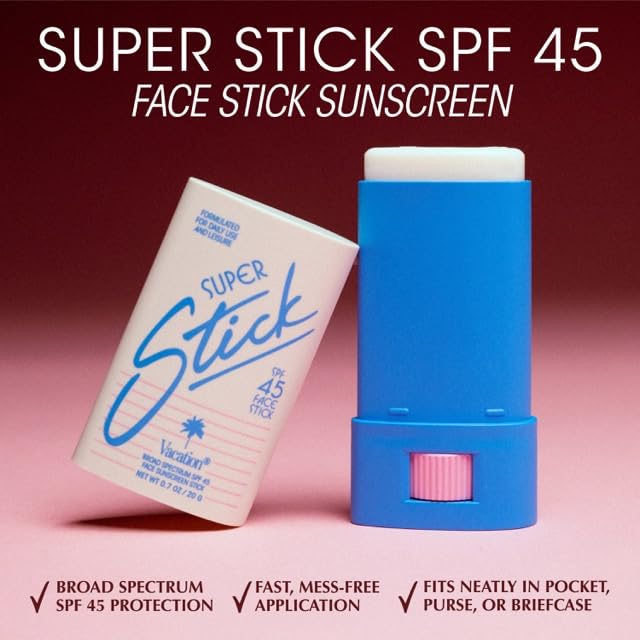 Vacation Super Stick SPF 45 - Clear Sunscreen for Face | Travel Size with Hyaluronic Acid, 0.7 Oz
