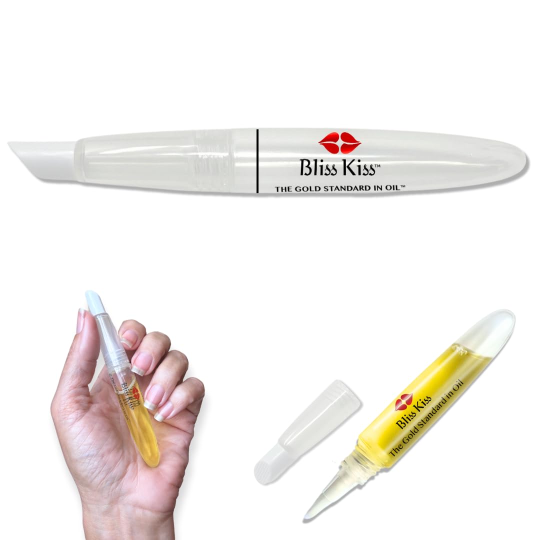Bliss Kiss Refillable Cuticle Oil Pen - 8 ml Nail Oil with Soft Brush Applicator & Cuticle Pusher