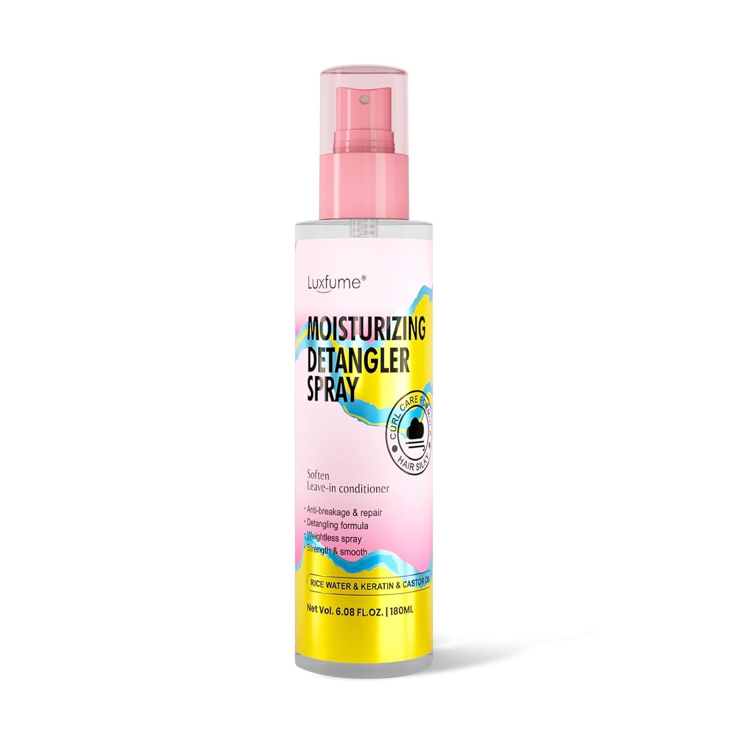 Skiennix Moisturizing Detangler Spray - Curly Hair Care with Rice Water & Keratin | 6.08 oz