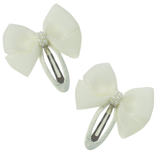 Nihao Baby Off White First Communion Hair Accessories Pearls White Wedding Baptism Christening Hair Bows -2 PCS