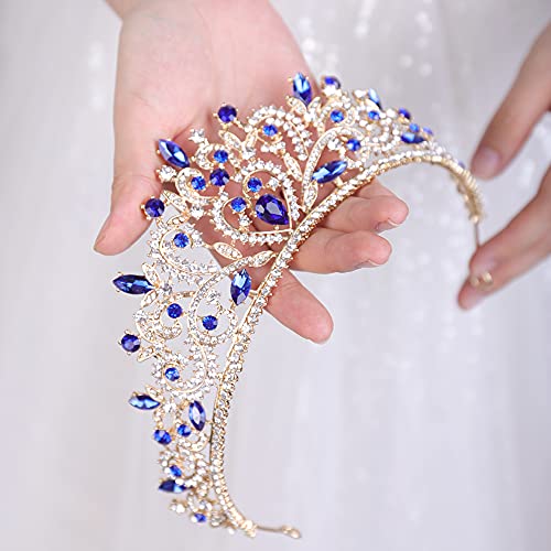 wekicici Wedding Tiaras Rhinestone Princess Crown Crystal Queen Tiaras Bridal Headband Gifts for Women Birthday Wedding Prom Bridal Party Pageant Halloween Costume(Blue)