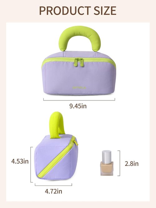 Detola Travel Makeup Bag - Waterproof Lay Flat Cosmetic Organizer with Compartments | Purple Portable Pouch