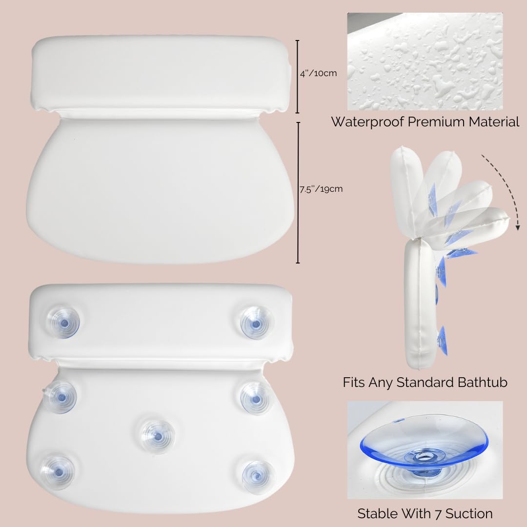 Monsuri Luxurious Bath Pillow for Tub - Premium Bathtub Pillows for Head and Neck Support - Ideal Bath Tub Pillow Headrest for Soaking Tub - Perfect Women's Gift Idea for Bath Accessories